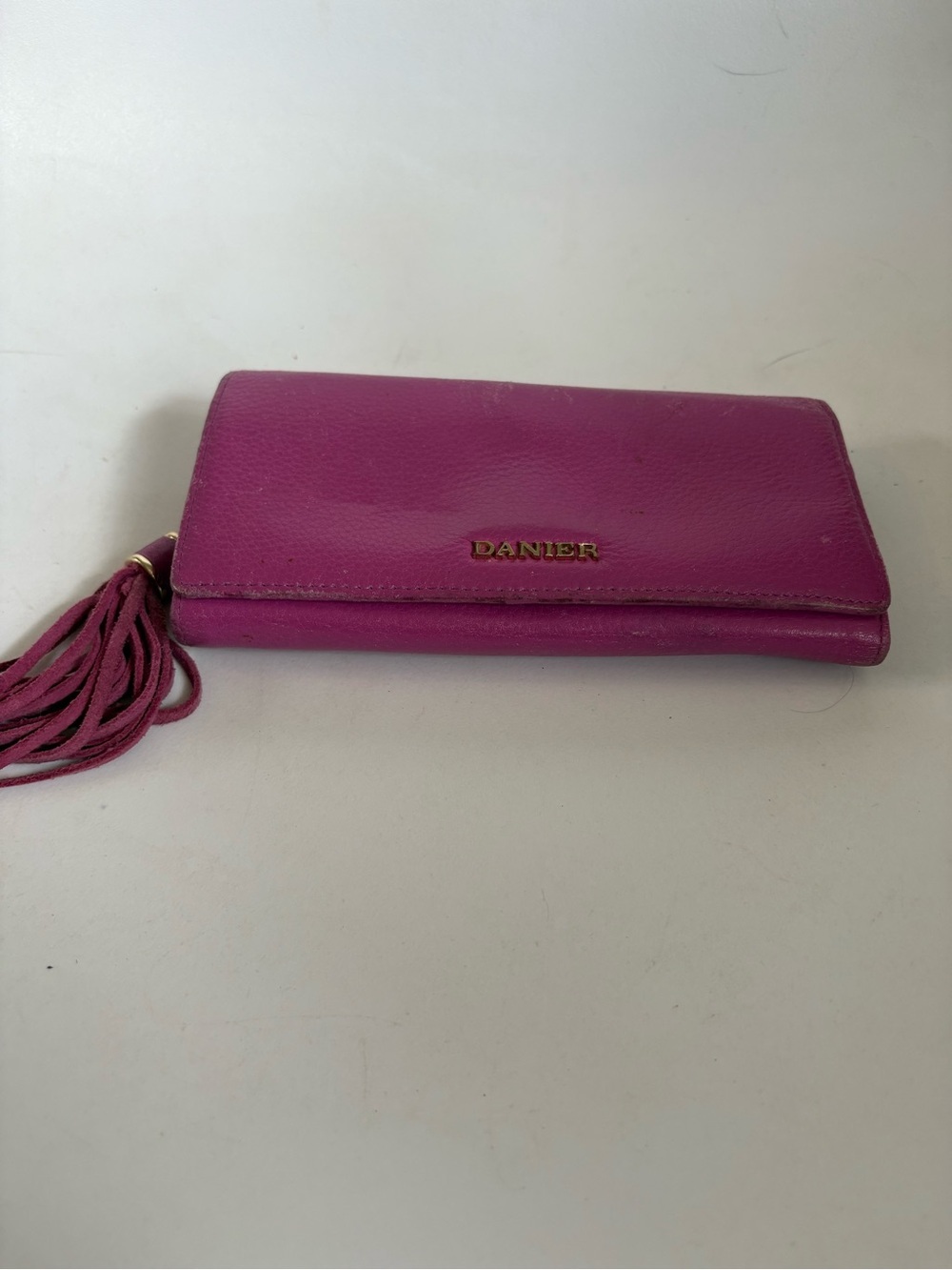 Danier leather tassel wallet clutch hot pink